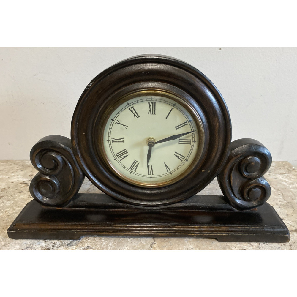 Vintage Wooden Mantle Desk Clock 14"x9" Walnut Finish Silent Quartz Works